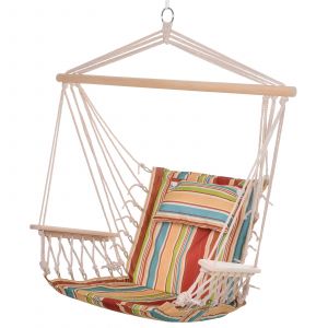 Outsunny Chaise suspendue hamac de voyage respirant portable 100 x 106 cm coton macram&eacute; polyester multicolore ray&eacute;