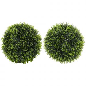 HOMCOM Lot de 2 boules de topiaire artificielles Ø 45 plantes artificielles Anti-UV, décoration intérieure et extérieure, vert
