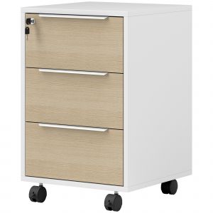 HOMCOM Caisson de bureau à roulettes avec 3 tiroirs et serrure, meuble rangement bureau sur roulettes, 40 x 40 x 63,5 cm, chêne