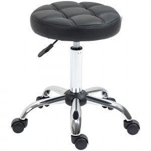 HOMCOM Tabouret pivotant, tabouret de salon, réglable en hauteur, similicuir, motif matelassé, noir/argent