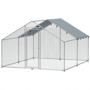 PawHut Poulailler, grand poulailler en métal avec couverture imperméable et anti-UV, cage pour 10-15 poules, 3 x 3,4 x 1,9m