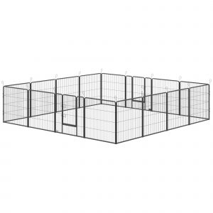 PawHut Parc pour chiots, 16 pi&egrave;ces Parc pliable avec porte pour chiens petits, moyens, 3,2 x 3,2 x 0,8 m, Gris