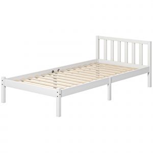 HOMCOM Cadre de lit en bois avec tête de lit pour matelas de 90x190 cm (non inclus) Charge 120 kg 198x96x70 cm Blanc