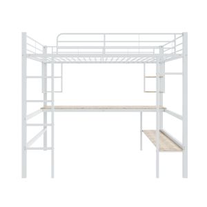 Lit mezzanine 140x200 cm en méta lavec bureau et étagères, sans matelas, Blanc