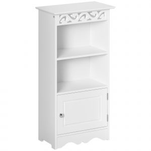Homcom Meuble Bas de Salle de Bain Armoire de Toilette 2 Casiers 1 Placard Porte Design Moderne MDF 40 x 23 x 80 cm Blanc