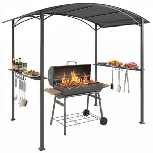 Outsunny Abri pour Barbecue tonnelle de jardin 245 x 152 x 218 cm en Acier avec &Eacute;tag&egrave;res Lat&eacute;rales et Crochets, gris fonc&eacute;