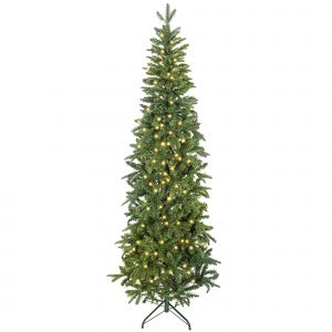 HOMCOM Sapin de No&euml;l artificiel 210 cm, arbre de No&euml;l slim avec 300 lumi&egrave;res 8 modes d'&eacute;clairage 826 branches articul&eacute;es, vert