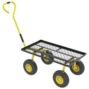 Outsunny Chariot de transport jardin remorque à main charrette à bras 4 roues 94 x 48,5 x 100 cm charge max. 150 Kg métal jaune