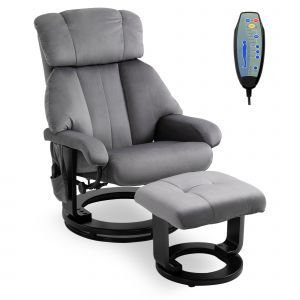 HOMCOM Fauteuil de massage Fauteuil de télévision avec fonction de couchage Fauteuil avec repose-pieds Fonction de massage en polyester velouté Gris 76 x 80 x 102 cm