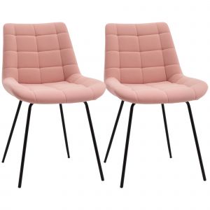 HOMCOM Lot de 2 chaises de salle à manger design contemporaines en tissu aspect velours capitonné et piètement métal noir 50 x 61 x 79 cm rose