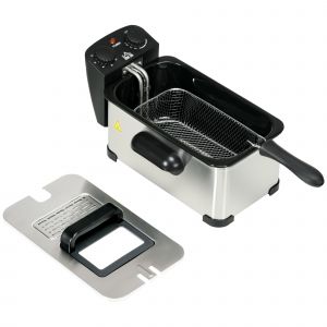 HOMCOM Friteuse à huile 3L avec température réglable, minuterie, panier à huile amovible, acier inoxydable, argent et noir