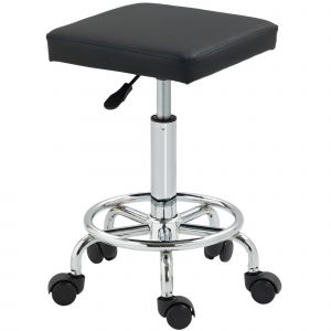 HOMCOM Tabouret à roulettes carré avec hauteur réglable 50-66 cm et repose-pieds, pour massage, tatouage, clinique, spa, noir
