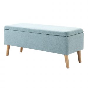 HOMCOM Banc rembourré avec espace de rangement, banc-lit avec revêtement en lin, bois de caoutchouc, vert clair 110x39x45cm
