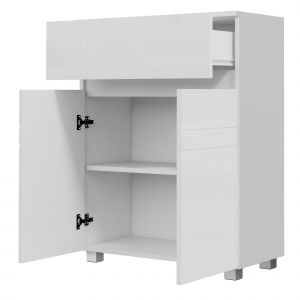 kleankin Meuble de rangement pour salle de bain sur pied placard 2 portes 1 tiroir, étagère régable, blanc laqué