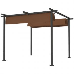 Outsunny Pergola jardin exterieur 3x3 m toit coulissante rétractable polyester haute densité 180g/m², abri soleil UPF30+, marron