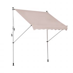 Outsunny Store banne manuel rétractable 2L x 1,5l x 1,7-2,8H m inclinaison réglable sans trous à percer métal alu polyester beige   Aosom France