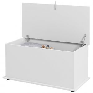 HOMCOM Coffre de rangement, banc de rangement avec couvercle rabattable et charnières de sécurité, 80 x 40 x 40 cm, blanc