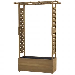 Outsunny Jardinière rectangulaire avec treillis et arche, trous drainage et feutre géotextile, bois sapin pré-huilé