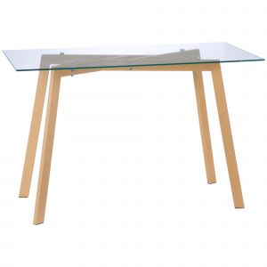 HOMCOM Table à Manger Rectangulaire pour 4 Personnes max, en Acier avec Plateau en Verre Trempé, 120x60x76 cm