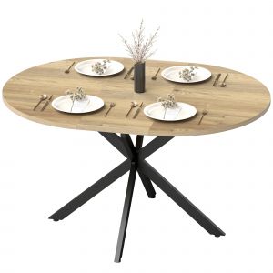 HOMCOM Table &agrave; manger extensible ovale pour 4 &agrave; 6 personnes, table de cuisine avec rallonge 100-135 cm, effet bois naturel