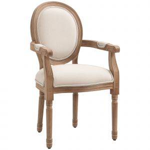 HOMCOM Chaise de salle à manger médaillon style Louis XVI bois massif patiné sculpté tissu lin beige - 49 x 56 x 96 cm