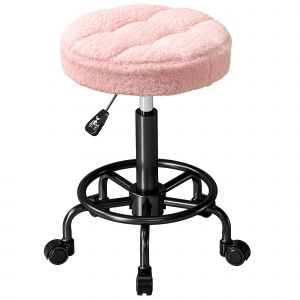 HOMCOM Tabouret roulant réglable en hauteur Tabouret pivotant 55-66 cm Tabouret de travail 360° pivotant Ø50 x 50-66 cm Rose