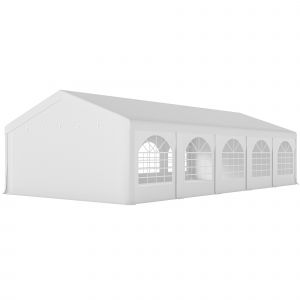 Outsunny Tente de r&eacute;ception barnum 5 compartiments protection UV 40+ structure renforc&eacute;e 10 parois amovibles 5 x 10 m blanc