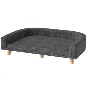 PawHut Canap&eacute; pour grands chiens Lit sur&eacute;lev&eacute; pour chiens avec coussin lavable et pieds en bois Charge 30 kg 98x67x25cm Gris fonc&eacute;