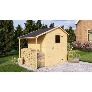 Abri de jardin en bois avec appentis - Pin brut - 2,96 m&sup2; (abri) + 0,88 m&sup2; (appentis) - Panneaux de 12 mm