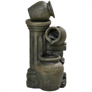 Outsunny Fontaine de jardin zen 3 jarres d&eacute;bit r&eacute;glable pompe &agrave; eau submersible incluse dim. 36,5L x 32l x 73H cm r&eacute;sine gris