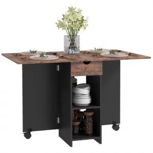 HOMCOM Table à manger pliante table de cuisine extensible pour 2 à 4 personnes 2 abattants 120 x 72 x 75 cm rustique et noir