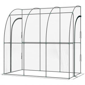 Outsunny Serre de jardin adossée, serre de balcon, bâche renforcée PVC, 2 portes enroulables, 214 x 118 x 212 cm, transparent