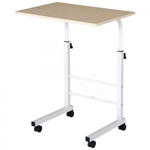 Homcom Table pour Ordinateur à Roulettes Portable Hauteur Réglable 4 Roulettes Verrouilables 60 x 40 x 68-78 cm Blanc Érable