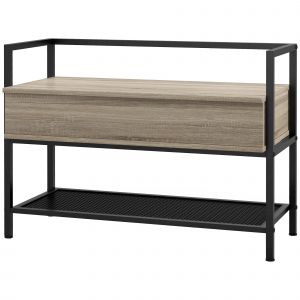 Outsunny Banc Chaussures Rangement Étagère Compartiment Secret Chêne Noir Moderne   Aosom France