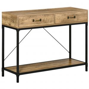 HOMCOM Table console table d'entrée avec 2 tiroirs et une étagère structure en métal et panneaux de particules solides marron