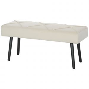HOMCOM Tabouret de bout de lit multifonction avec pieds en acier et assise rembourr&eacute;e pour entr&eacute;e couloir 100x36x45 cm blanc cr&egrave;me