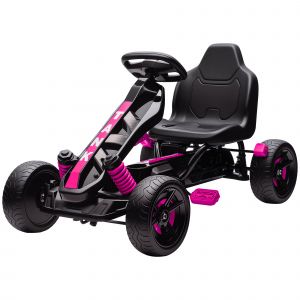 AIYAPLAY Kart à pédales pour enfants, karting enfant 3 à 6 ans avec embrayage automatique, frein, roues EVA antidérapantes, rose