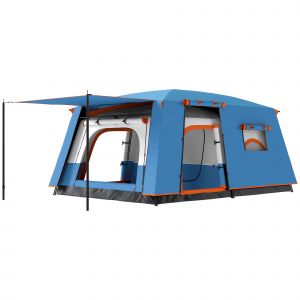 Outsunny Tente de Camping pour 4-6 Personnes avec 2 Chambres et V&eacute;randa, Imperm&eacute;able et UPF 30+, Sac de Transport, Bleu