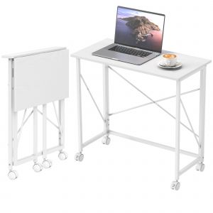 HOMCOM Bureau pliant table d'ordinateur 80 x 40 cm sur roulettes pour bureau &agrave; domicile, chambre, petits espaces, blanc