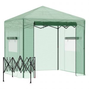 Outsunny Serre Pop-up - Serre de Jardin Pop-up - Porte + 2 fen&ecirc;tres zipp&eacute;es enroulables - dim. 2,4L x 1,8l x 2,4H cm - Sac Transport Inclus - PE Vert