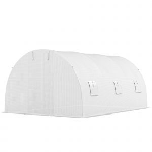 Outsunny Serre de jardin tunnel 13,5 m&sup2; 6 fen&ecirc;tres, porte zipp&eacute;e enroulable ch&acirc;ssis acier galvanis&eacute;, b&acirc;che PE 4,5 x 3 x 2 m blanc
