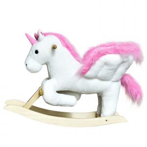 HOMCOM Cheval à Bascule Licorne avec Fonction Sonore, Patins en Bois et Poignées, Jouet à Bascule Peluche pour Enfants de 1,5 à 3 ans