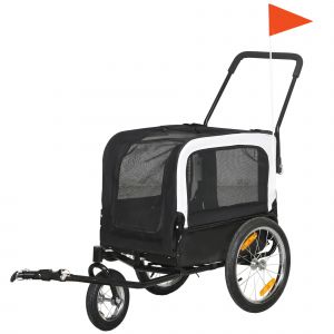 PawHut Remorque v&eacute;lo jogger 2 en 1 pour animaux de compagnie drapeau roue avant pivotante r&eacute;flecteurs noir