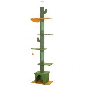 PawHut Arbre à chat, hauteur 275cm, 6 niveaux pour chat d'intérieur, du sol au plafond, avec plate-formes, niche, hamac, vert