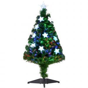 Homcom Sapin de Noël sapin artificiel lumineux fibre optique LED multicolore + support pied Ø 45 x 90H cm 90 branches étoile sommet brillante vert