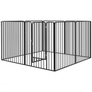 PawHut Enclos pour chiens &agrave; 8 panneaux modulables int&eacute;rieur et ext&eacute;rieur avec 9 piquets, en acier, 164x164x100 cm, Noir