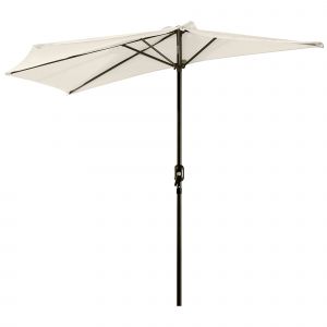Outsunny Demi parasol parasol de balcon 5 entretoises m&eacute;tal chemin&eacute;e incluse 2,93 x 1,5 x 2,49 m polyester haute densit&eacute; cr&egrave;me