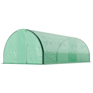 Outsunny Serre de jardin tunnel serres tunnel 18 m² 8 fenêtres 2 portes articulées toile PE structure en fer galvanisé vert
