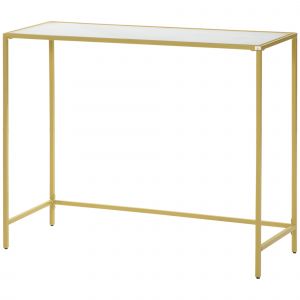HOMCOM Console d'Entrée en Acier et Verre Trempé, 100x35.5x80 cm, Blanc et Or
