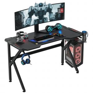 HOMCOM Bureau Gaming Noir Ergonomique avec Porte-Gobelet pour Gamer 120x66x75cm   Aosom France